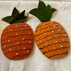 Vintage Japan Sewing Accessory Pincushion or ornament set of 2 Pineapple orange